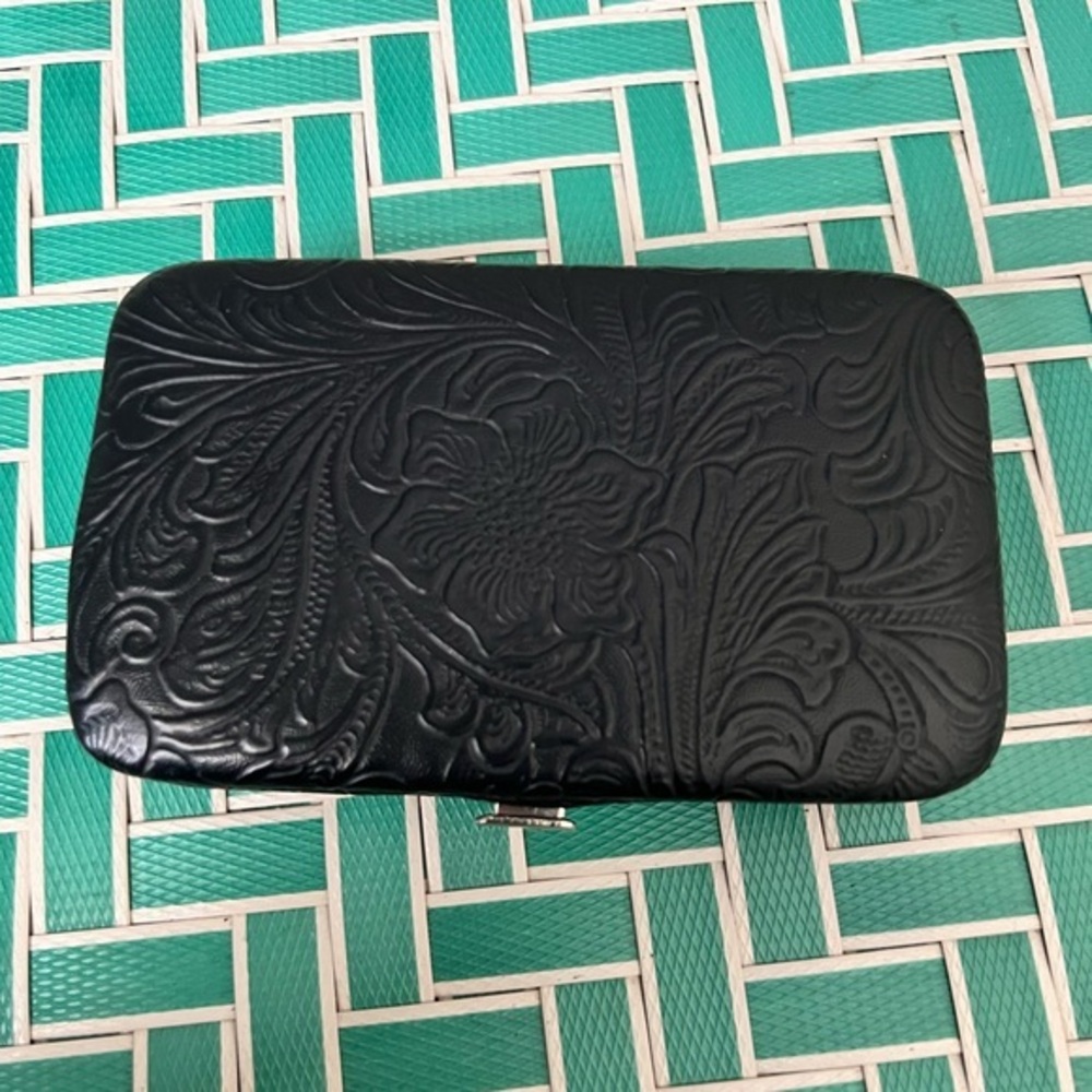 Black Embossed Floral Wallet Card Holder